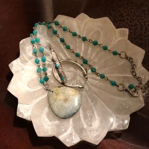 Natural stone necklace and silver earrings